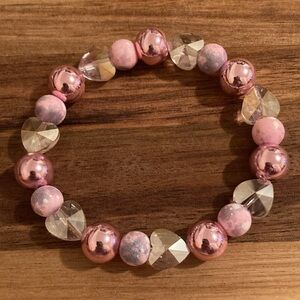 Handmade Elegant Pink and Silver Beaded Bracelet